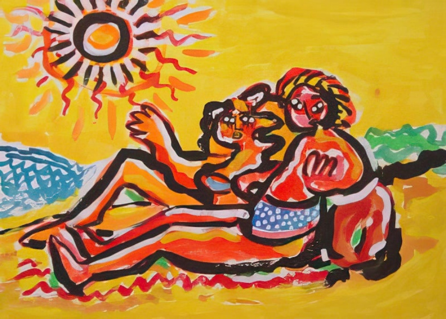 Hot August day on the beach, Golden Gardens, Seattle - 1976.