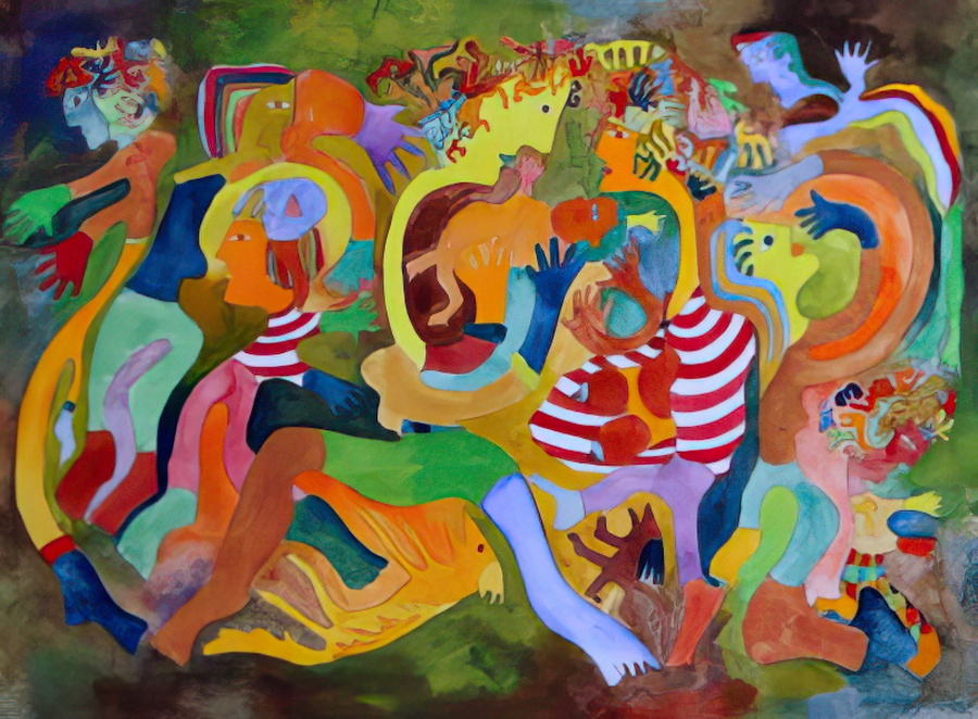 A gouache on paper painting of our family.