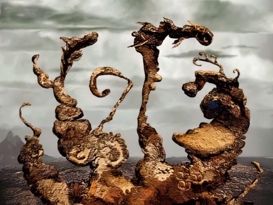 A surreal digital image printed on watercolor paper of the Pacific Northwest.